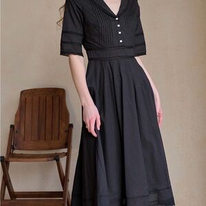 Simple Retro Fiona 100% Cotton Farmhouse Black Midi Cottagecore Dress NWT